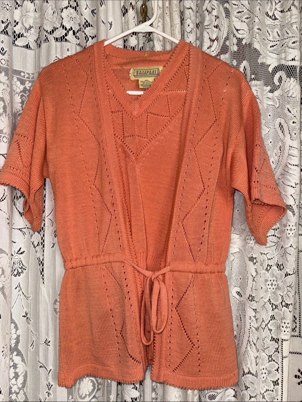 Vintage Coral Short-Sleeve Tie-Waist Knit Cardigan set